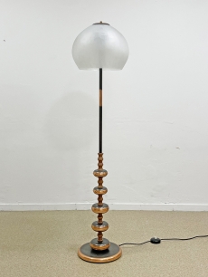 Iparművészeti design bronz állólámpa üveg burával