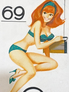 Kézzel festett eredeti plakátterv , fürdőruhás lány - 1969 Ravill
