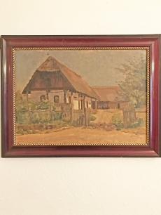 Falusi udvar festmény korabeli keretben