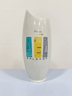 Hollóházi retro porcelán váza - Balatoni emlék